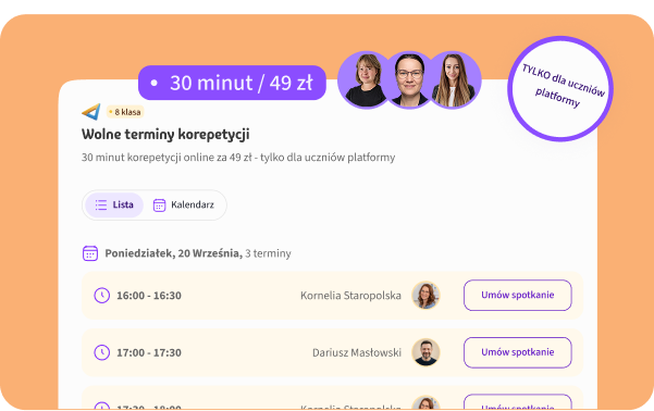 Korepetycje online dla uczniów platformy